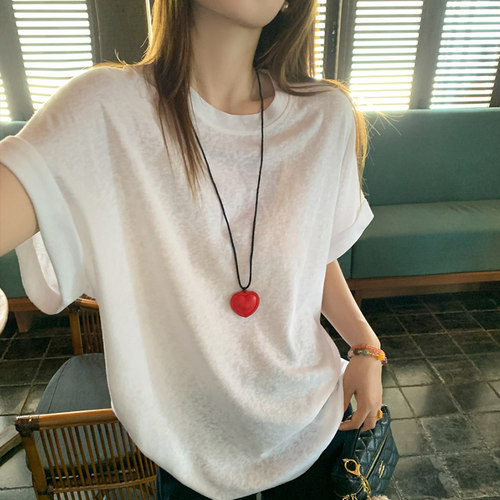 白色短袖T恤女宽松夏薄款慵懒风