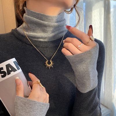 假两件高领针织打底衫女