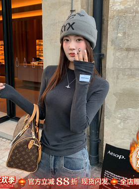 灰色加绒打底衫女士保暖内搭2025冬新款修身T恤磨毛加厚长袖上衣