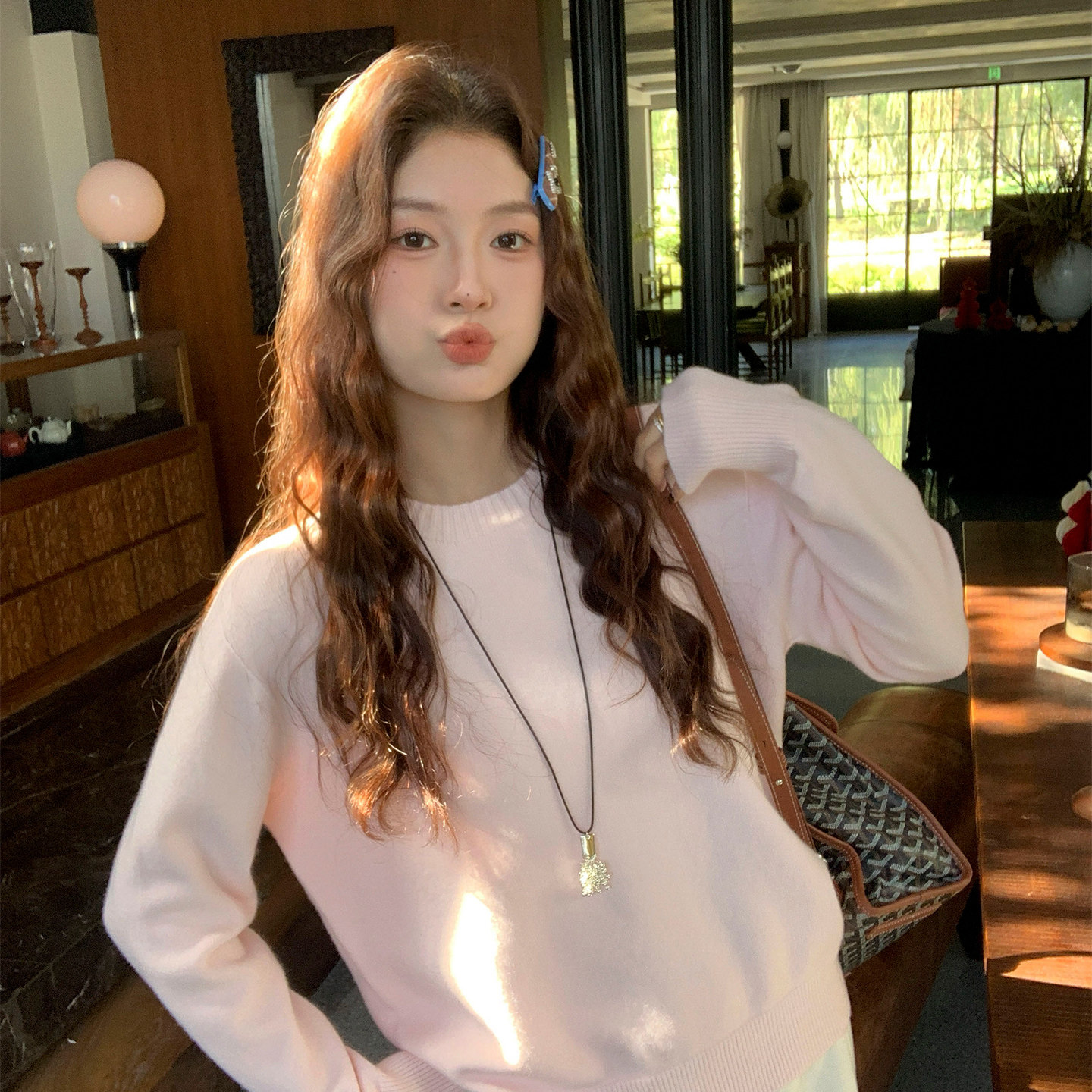 龙妹家粉色加厚羊绒毛衣女内搭打底衫2026冬新款保暖圆领针织上衣