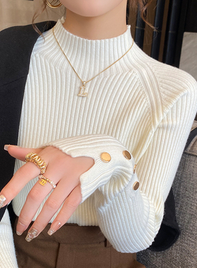 白色打底衫女士秋冬季2025新款高级感黑色半高领毛衣内搭针织上衣