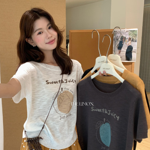 【松弛高级针织短袖T恤】上衣女