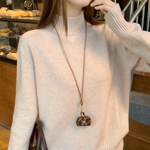 龙妹家燕麦色高领羊绒打底衫女内搭毛衣2025新款爆款冬季针织上衣