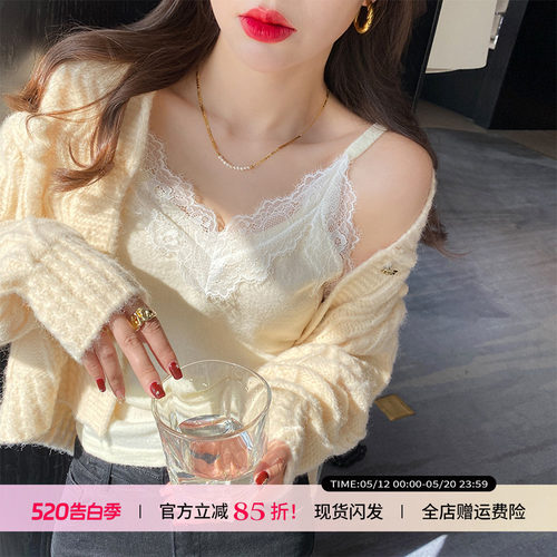 短款蕾丝针织吊带背心纯欲