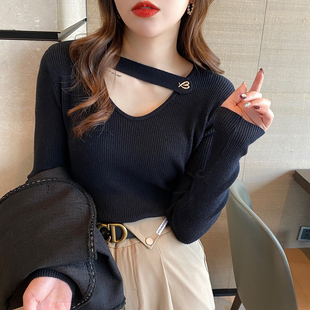 锁骨别致上衣小心机 新款 v领毛衣女内搭外穿针织衫 春秋2025年春装