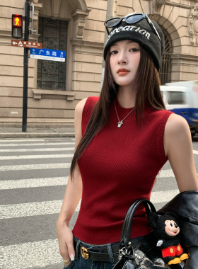 龙妹家红色美式针织吊带背心女内搭春夏新款辣妹外穿打底无袖上衣