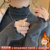 深灰色木耳花边半高领磨毛加绒打底衫 女士内搭秋冬高级感中领上衣