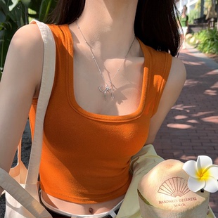 龙妹橘色方领工字吊带背心女内搭外穿2026春夏新款 打底短上衣 无袖
