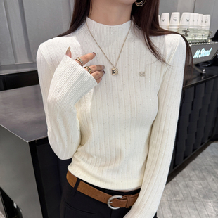 龙妹家白色半高领针织打底衫 慵懒高级上衣 毛衣女内搭2025秋冬新款