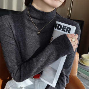 深灰色半高领磨毛打底衫女内搭高级感2026冬新款加绒加厚修身上衣