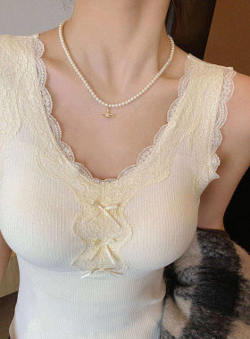 【德绒加厚保暖背心】V领蕾丝边
