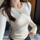 T恤加绒加厚修身 白色磨毛圆领打底衫 新款 内搭2026秋冬季 上衣 女装