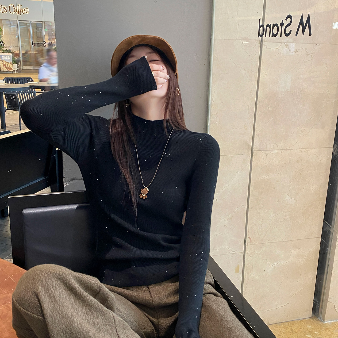 【黑色半高领针织衫】韩系穿搭