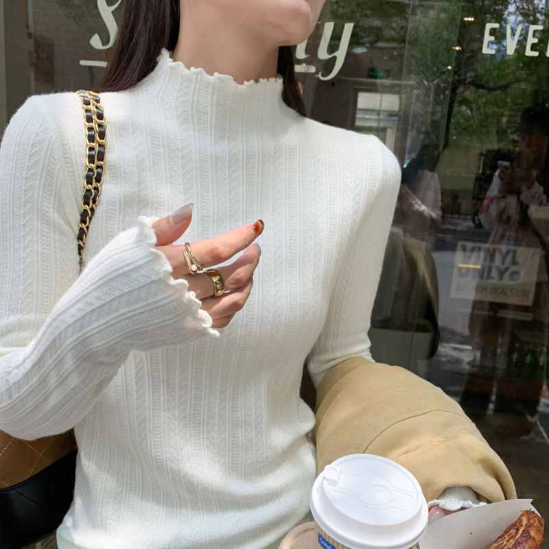 木耳边长袖针织衫女内搭
