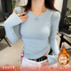 女内搭2025秋冬季 新款 修身 蓝色磨毛加绒打底衫 长袖 圆领白色小上衣