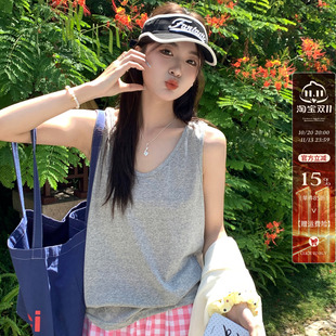 灰色棉麻小吊带背心女内搭夏秋新款大码宽松慵懒遮肚外穿打底上衣