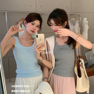 外穿打底内搭防走光遮副乳无袖 工字宽肩带吊带背心女夏季 灰色上衣