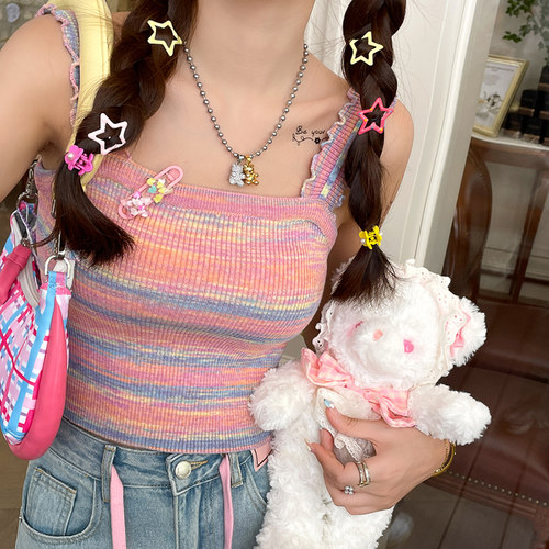 多巴胺穿搭辣妹小吊带女装内搭夏日绝美背心彩色条纹外穿针织上衣