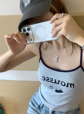 龙妹灰色印花吊带带胸垫背心女夏外穿内搭2026新款无袖撞色小上衣