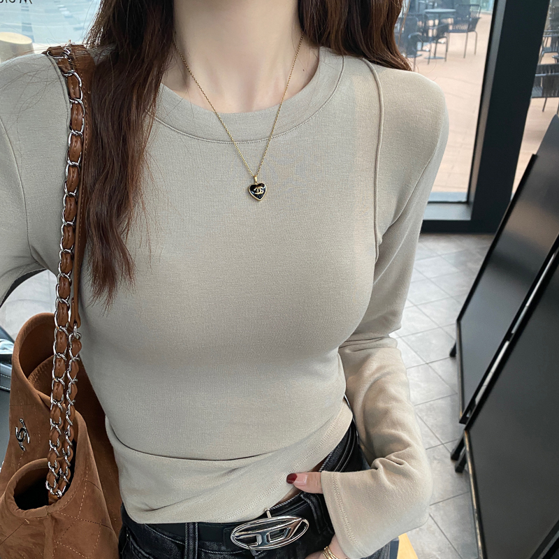 秋冬新款磨毛加绒打底衫女内搭