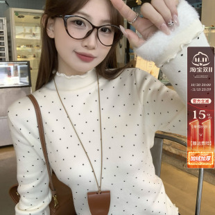 白色半高领加绒加厚毛衣女内搭打底衫2026冬季新款木耳边针织上衣