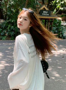 龙妹家白色印花冰丝防晒罩衫女2026春夏棉麻长袖T恤薄款宽松上衣