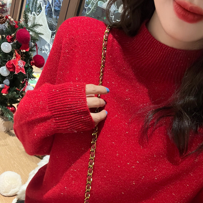 设计感半高圆领针织衫女