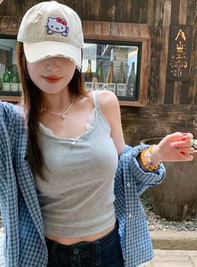 龙妹家灰色蕾丝吊带胸垫女打底2025夏新款绝美背心内搭外穿小上衣