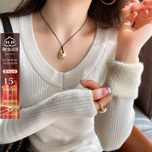 加绒加厚低领打底衫女款内搭春秋季修身保暖白色V领毛衣针织上衣