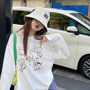 宽松上衣 龙妹家白色防晒罩衫 女2025夏季 雪花棉麻长袖 T恤胖mm大码