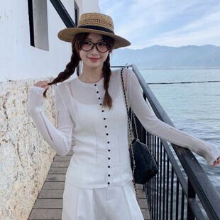 龙妹家白色针织开衫外套女薄款防晒罩衫2026新款早春气质上衣外穿