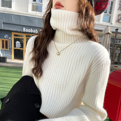 宽松加厚长袖堆堆领毛衣女