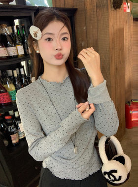 秋冬木耳边波点加绒打底衫女内搭