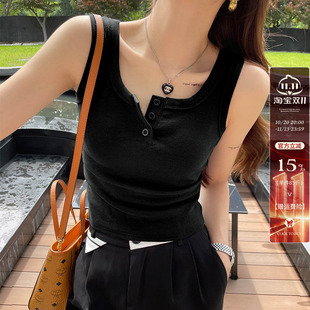黑色亨利领吊带背心女士内搭2026夏秋新款外穿打底遮副乳无袖上衣