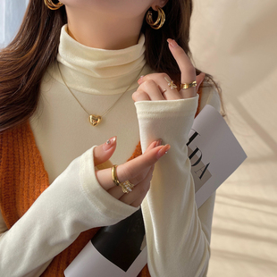 米白色高领打底衫 德绒堆堆领加绒内搭高级感上衣 女2025秋冬季 新款