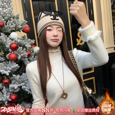 【加绒加厚毛衣】蕾丝木耳边针织