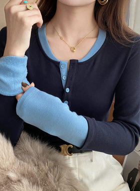 磨毛加绒加厚假两件打底衫女内搭