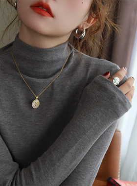 加绒打底衫女内搭2025流行新款爆款黑色半高领可外穿冬深灰色上衣