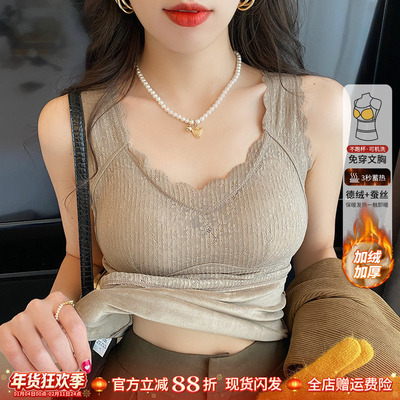 蕾丝带胸垫吊带背心女