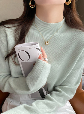 薄荷绿色半高领针织打底衫女装内搭2025秋冬新款软糯毛衣修身上衣