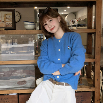 【蓝色针织开衫外套】软糯百搭