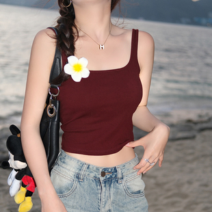 打底小上衣外穿 修身 红色美背带胸垫吊带背心女内搭2026春夏季 新款