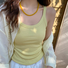 龙妹家黄色纯棉吊带小背心女内搭2025夏新款修身外穿无袖打底上衣