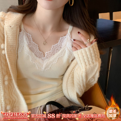 性感蕾丝边白色吊带背心女