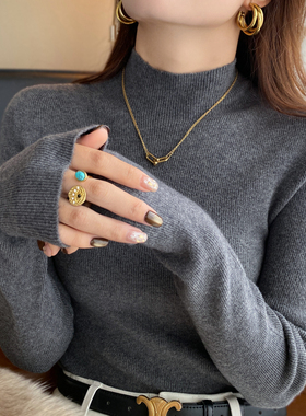 黑灰色半高领羊毛打底衫女内搭高级2025新款爆款秋冬针织毛衣上衣