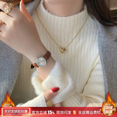 半高领修身长袖针织打底衫女