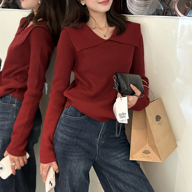休闲百搭纯色翻领针织衫