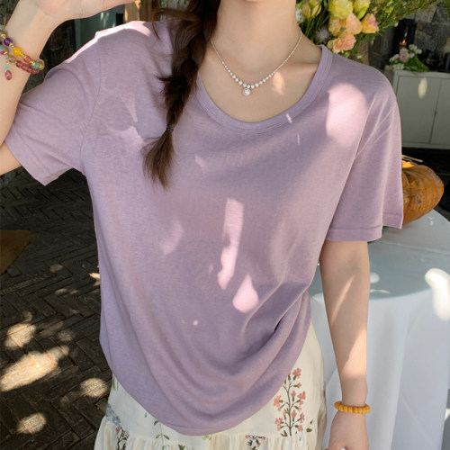夏季宽松多巴胺棉麻短袖T恤女