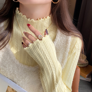 小香风半高领针织打底衫女内搭秋冬2025新款木耳边毛衣高级感上衣