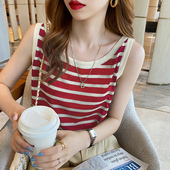 内搭针织吊带无袖 条纹背心女春夏季 外穿宽松2026新款 打底红色上衣